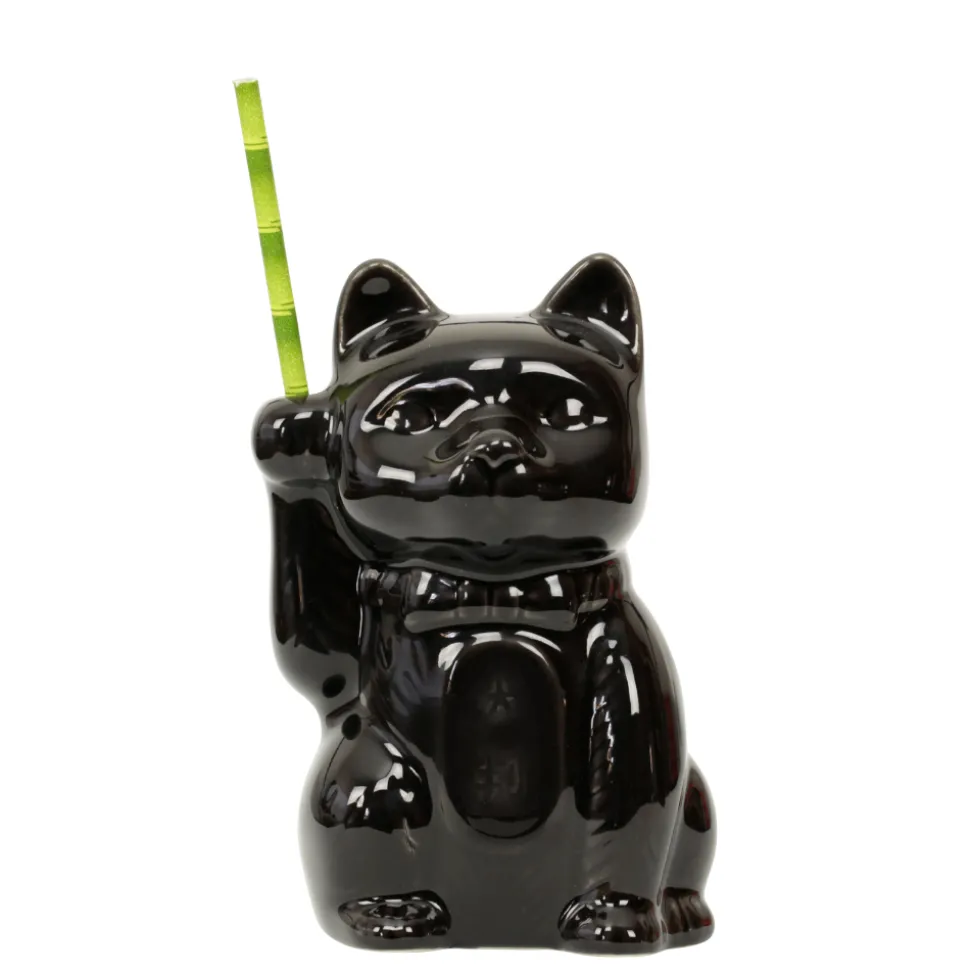 China Tiki Mugs*Black Neko Cat Tiki Mug