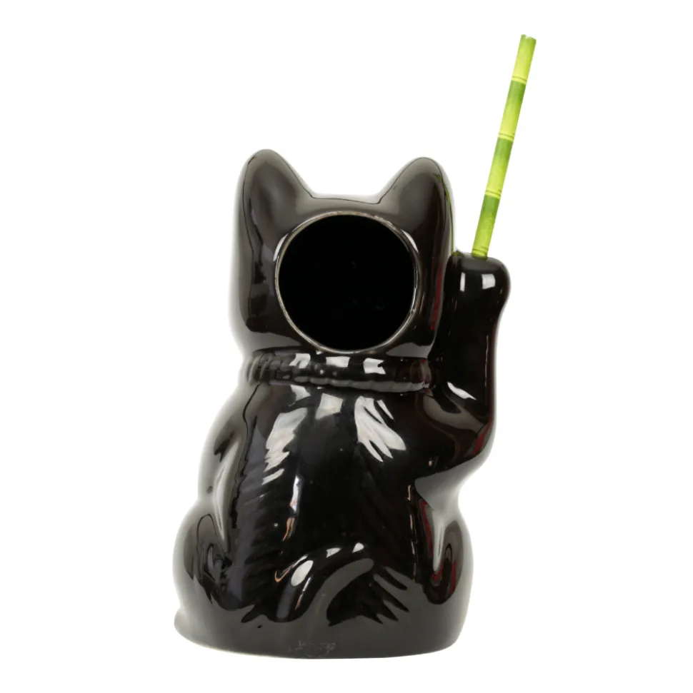China Tiki Mugs*Black Neko Cat Tiki Mug