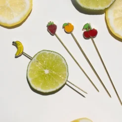 Love and Victory Cocktail Picks & Stirrers*Fruit Cocktail Pins (Set Of 4)
