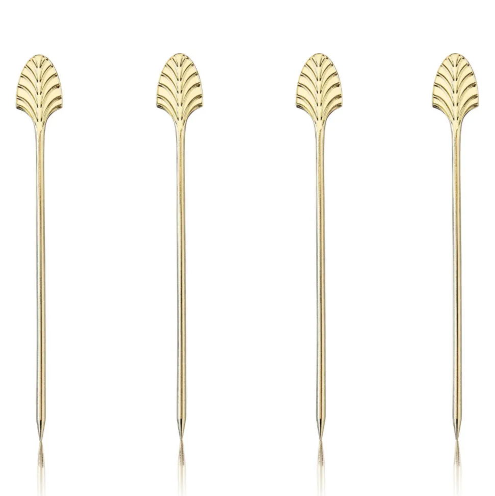 True Fabrications Garnishes*Gold Art Deco Cocktail Pins (Set Of 4)