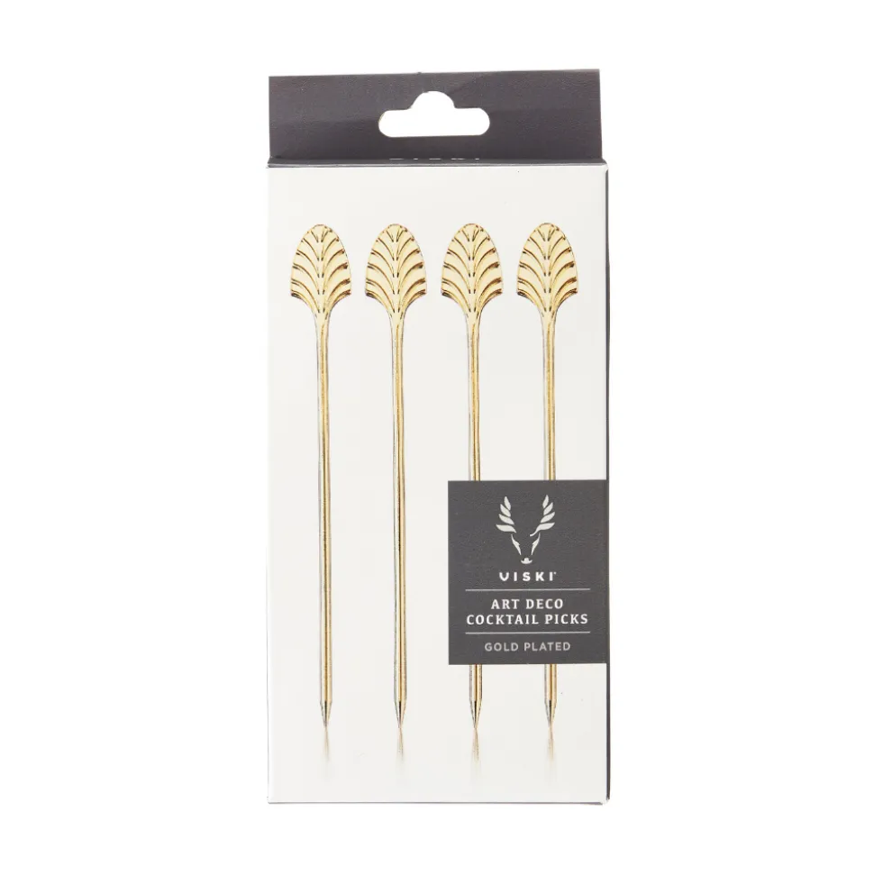 True Fabrications Garnishes*Gold Art Deco Cocktail Pins (Set Of 4)