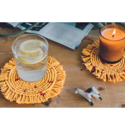 Danica Coasters & Trays*Ochre Macrame Coasters (Set Of 4)