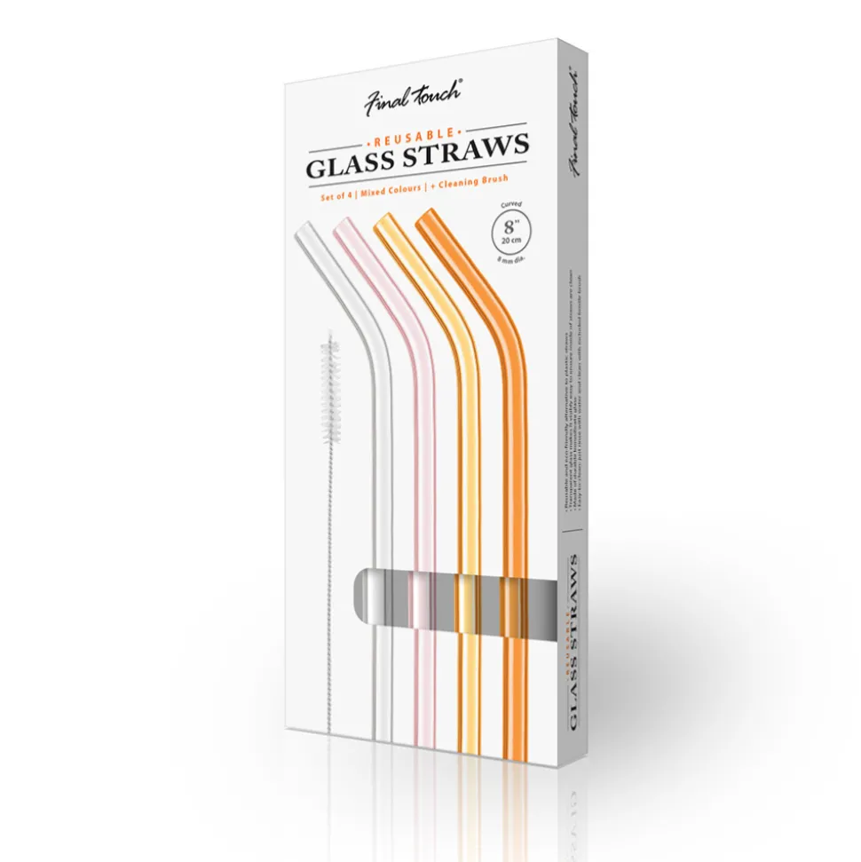 Product Specialties Inc. Straws*Reusable Glass Straws In Warm Tone (Set Of 4 With Brush)