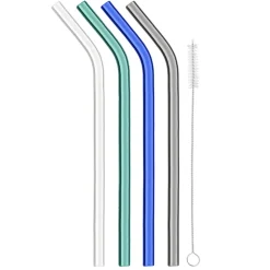 Product Specialties Inc. Straws*Reusable Glass Straws In Cool Tone (Set Of 4 With Brush)