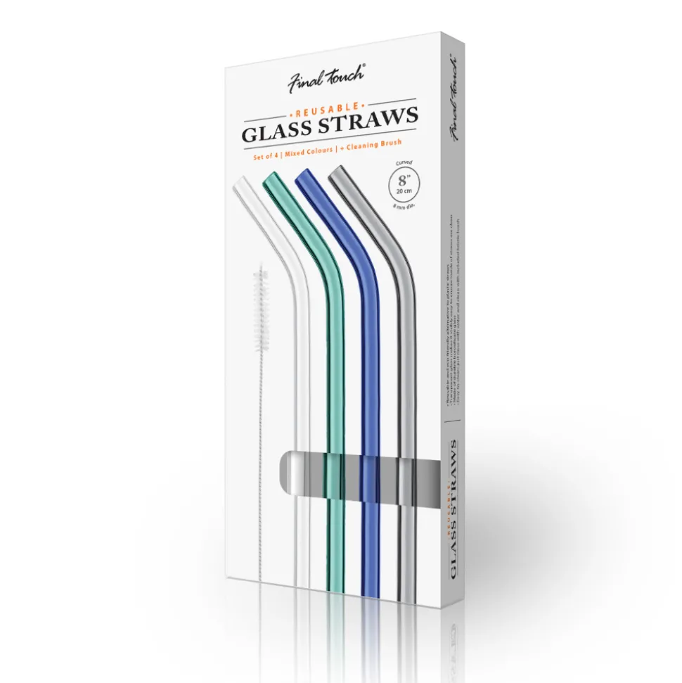 Product Specialties Inc. Straws*Reusable Glass Straws In Cool Tone (Set Of 4 With Brush)