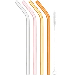 Product Specialties Inc. Tiki*Reusable Glass Straws In Warm Tone (Set Of 4 With Brush)