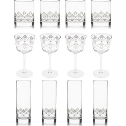 Better Refined - CHINA Coupes / Nick & Nora*Silver Dream Deco Glassware Collection (Set Of 12)