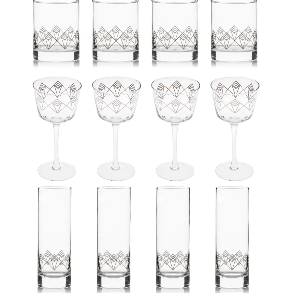 Better Refined - CHINA Tumblers*Silver Dream Deco Glassware Collection (Set Of 12)