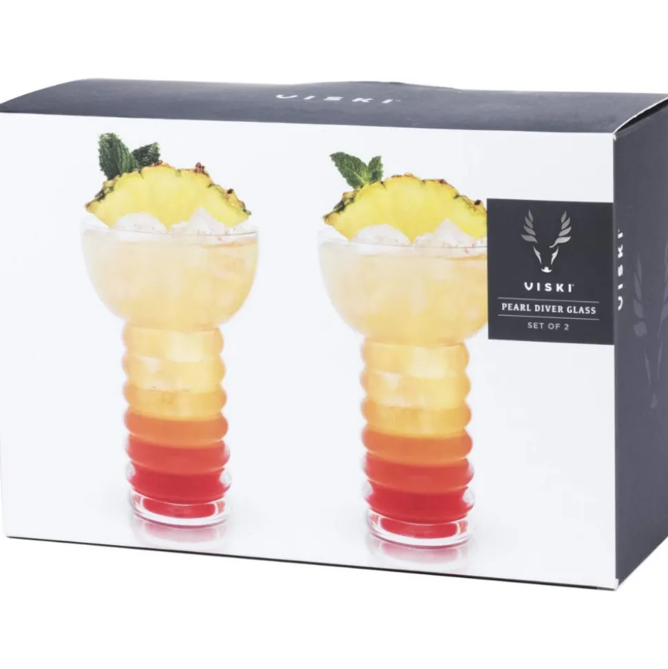 True Fabrications Tiki Mugs*Viski Crystal Pearl Diver Glasses (Set Of 2)