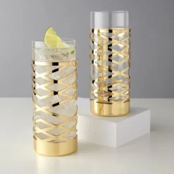 True Fabrications Highball Glasses*Viski Gold & Crystal Patterned Highball Glasses (Set Of 2)