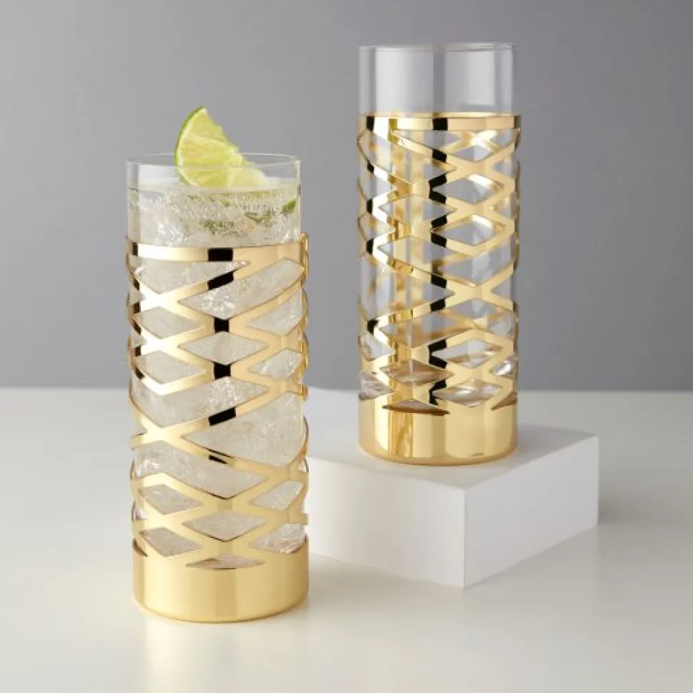 True Fabrications Highball Glasses*Viski Gold & Crystal Patterned Highball Glasses (Set Of 2)